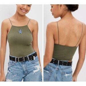 American Eagle Olive Green Grateful Dead Graphic Retro Bodysuit Top Size Medium